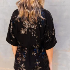 D & J Industries Sequin Secret Top - Black Clothing