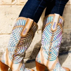 Alig Tannery Retro Cowgirl — Wide Western Boots In White Sequined Leather 10 Alig Tannery Retro Cowgirl — Wide Western Boots In White Sequined Leather