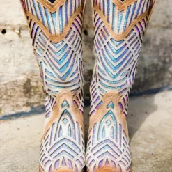 Alig Tannery Retro Cowgirl — Wide Western Boots In White Sequined Leather 11 Alig Tannery Retro Cowgirl — Wide Western Boots In White Sequined Leather