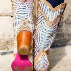 Alig Tannery Retro Cowgirl — Wide Western Boots In White Sequined Leather 12 Alig Tannery Retro Cowgirl — Wide Western Boots In White Sequined Leather