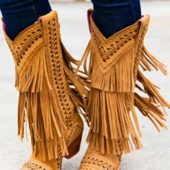 Alig Tannery New Arrivals All Around The Fringe — Cowgirl Boots With Fringe In Tan Leather