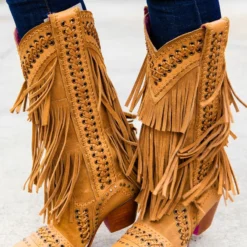 Alig Tannery New Arrivals All Around The Fringe — Cowgirl Boots With Fringe In Tan Leather