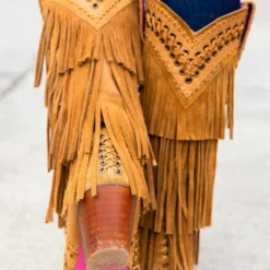 Alig Tannery All Around The Fringe — Wide Calf Western Fringe Boots In Tan Leather