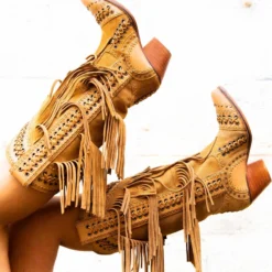 Alig Tannery New Arrivals All Around The Fringe — Cowgirl Boots With Fringe In Tan Leather