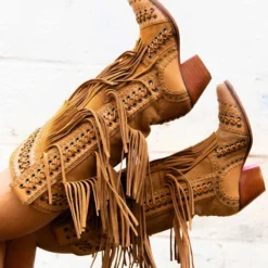 Alig Tannery New Arrivals All Around The Fringe — Cowgirl Boots With Fringe In Tan Leather