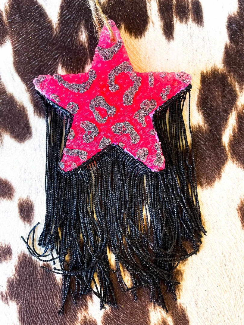 Southern Custom Designs Pink Leopard Star And Fringe Freshie 1 Southern Custom Designs Pink Leopard Star And Fringe Freshie