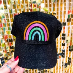 FayCo Accessories Taste The Rainbow Black Glitter Hat