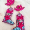 Treasure Jewels, Inc. Giddy Up Heart Pink Beaded Boot Earrings