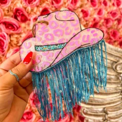 Southern Custom Designs Leopard Cowgirl Hat And Fringe Freshie