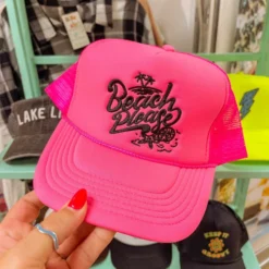 FayCo Neon Pink Beach Please Trucker Hat Summer Fried Swimwear