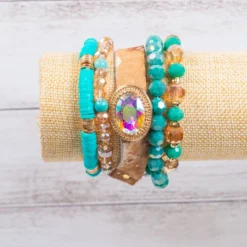 Southern Grace Giddy Up Cowgirl Gray Leopard Beads Bracelet Set New Arrivals