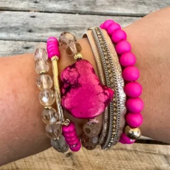 Southern Grace Sparkly Cosmopolitan Fushia Mixed Beads Bracelet Set