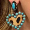 Southern Grace Leopard Turquoise Stoned Heart Dangle Earrings New Arrivals