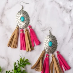 Southern Grace New Arrivals Cowgirl Turquoise Concho With Pink And Tan Tassels