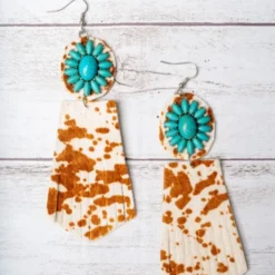Southern Grace Rodeo Sweetheart Turquoise Cowhide Fringe Earrings