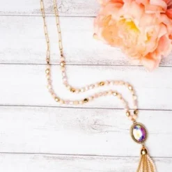 Southern Grace Crash My Party Iridescent Oval Crystal Beaded Gold Chain Necklace