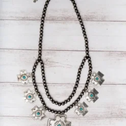 Southern Grace Ranch Raised Silver Cross Navajo Pearls Necklace New Arrivals