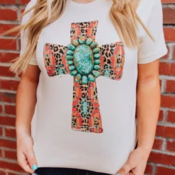 Miss Mud Pie Aztec Cross And Turquoise Stone Tee - Cream