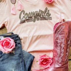 Bling-A-Gogo New Arrivals Cowgirls Just Want To Have Fun T-shirt - Light Pink