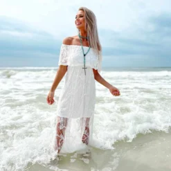 D & J Industries Bridal Ivory Off Shoulder Dress