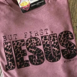 Miss Mud Pie But First Jesus Tee - Mauve Tees