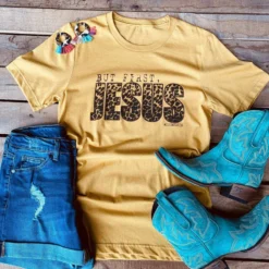 Miss Mud Pie Tees But First Jesus Tee - Mustard