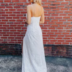 D & J Industries Champagne Maxi Dress With Lace