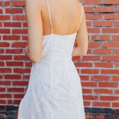 D & J Industries Champagne Maxi Dress With Lace