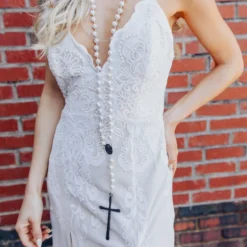 D & J Industries Champagne Maxi Dress With Lace