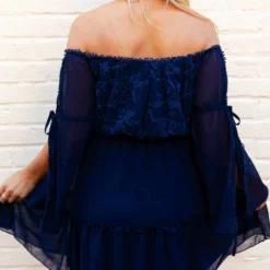D & J Industries Cheerful Wishes — Off The Shoulder Dress In Navy Blue Clothing 7 D & J Industries Cheerful Wishes — Off The Shoulder Dress In Navy Blue Clothing