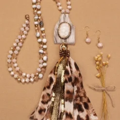 Your Fashion Wholesale Cow Hide Tassel Necklace - Beige 5 Your Fashion Wholesale Cow Hide Tassel Necklace - Beige