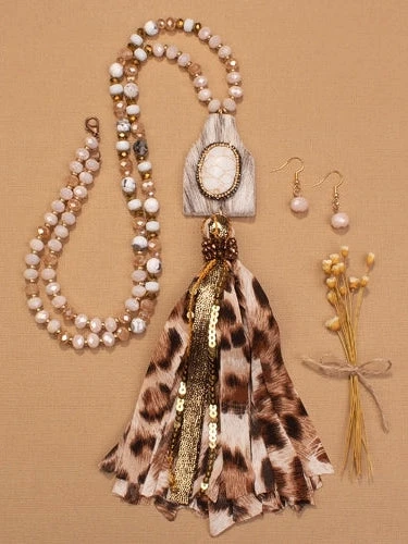 Your Fashion Wholesale Cow Hide Tassel Necklace - Beige 3 Your Fashion Wholesale Cow Hide Tassel Necklace - Beige