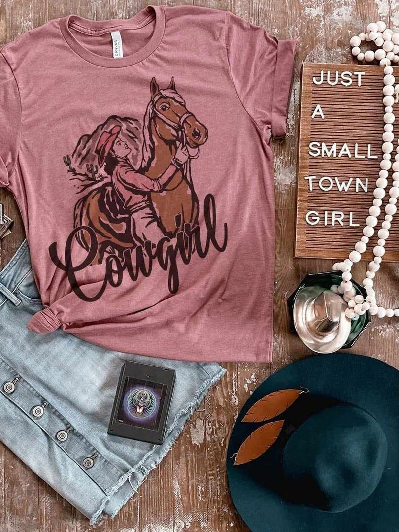 Miss Mud Pie Clothing Cowgirl Horse Tee - Mauve 1 Miss Mud Pie Clothing Cowgirl Horse Tee - Mauve