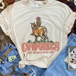 Miss Mud Pie Clothing Cowgirls Just Wanna Have Fun Tee - Cream