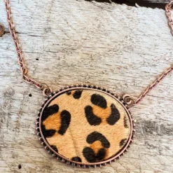 Southern Grace New Arrivals Western Leopard Oval Gold Pendant Necklace