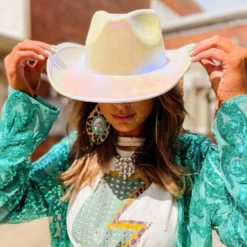 Western Fashion, Inc Metallic Opal Cowboy Hat - White