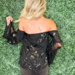 D & J Industries Co., LTD. Sequin Talk About It Top - Black