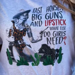 Bling-A-Gogo Tees Fast Horses Big Guns And Lipstick Tee