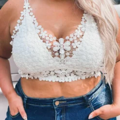 Southern Fried Chics Flirty Floral Bralette - White Bralettes