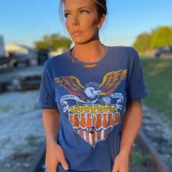 Country Deep Free Bird Shield Distressed Tee Clothing