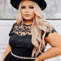 Luxe Apparel Sale! Glistening Rhinestone Flower Belt With Black Sash - Rose Gold