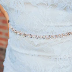 Luxe Apparel Sale! Glistening Rhinestone Flower Belt With Black Sash - Rose Gold