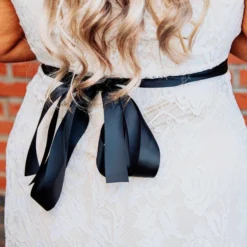 Luxe Apparel Sale! Glistening Rhinestone Flower Belt With Black Sash - Rose Gold