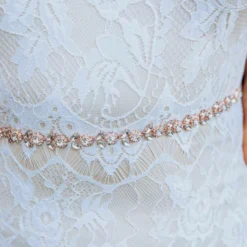 Luxe Apparel Sale! Glistening Rhinestone Flower Belt With Black Sash - Rose Gold