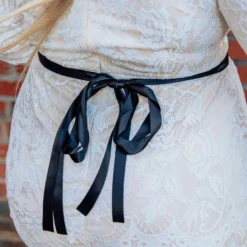 Luxe Apparel Glistening Rhinestone Flower Belt With Black Sash - Silver Sale!