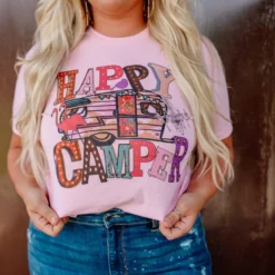 Bling-A-Gogo Clothing Happy Camper Tee - Pink
