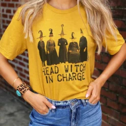 Miss Mud Pie Head Witch In Charge Tee - Mustard