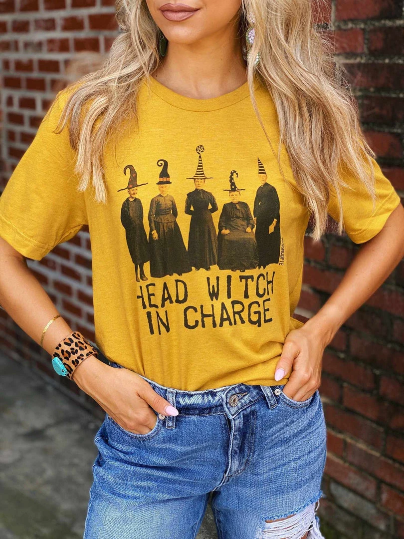 Miss Mud Pie Head Witch In Charge Tee - Mustard 2 Miss Mud Pie Head Witch In Charge Tee - Mustard