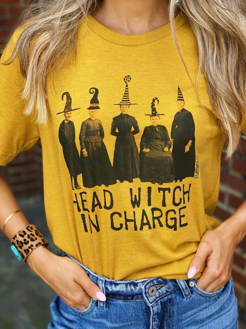 Miss Mud Pie Head Witch In Charge Tee - Mustard 3 Miss Mud Pie Head Witch In Charge Tee - Mustard