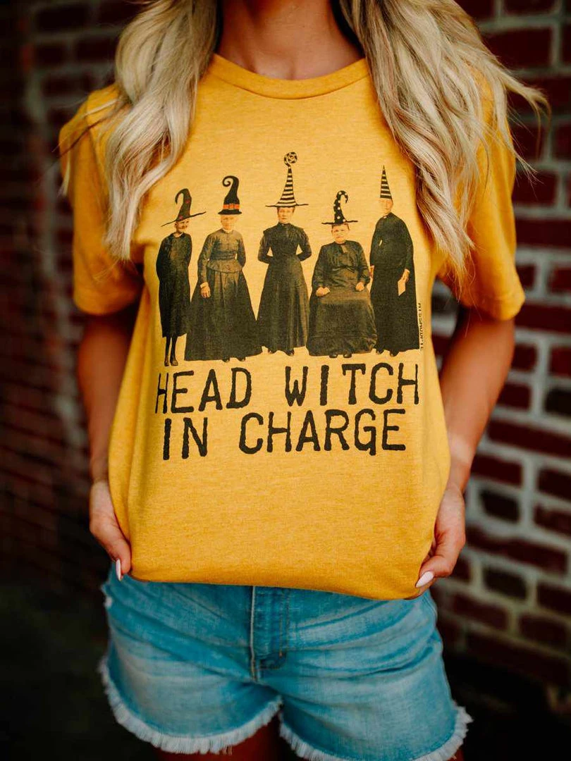 Miss Mud Pie Head Witch In Charge Tee - Mustard 1 Miss Mud Pie Head Witch In Charge Tee - Mustard